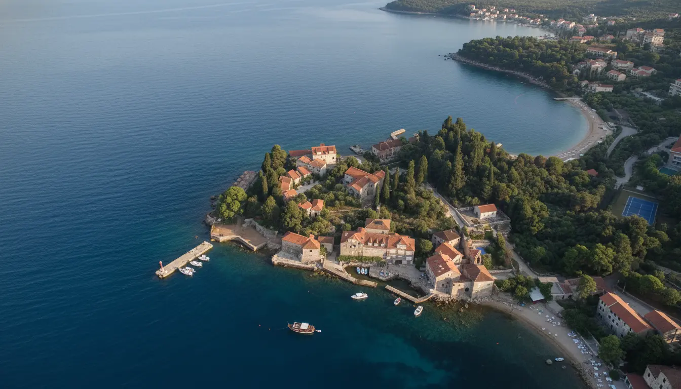 Ancient stone fortress walls of Rose overlooking Boka Bay