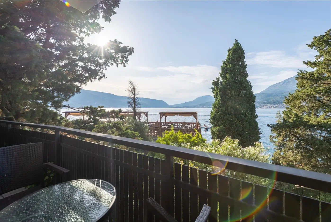 Stone villa terrace overlooking Boka Bay at Forte Rose
