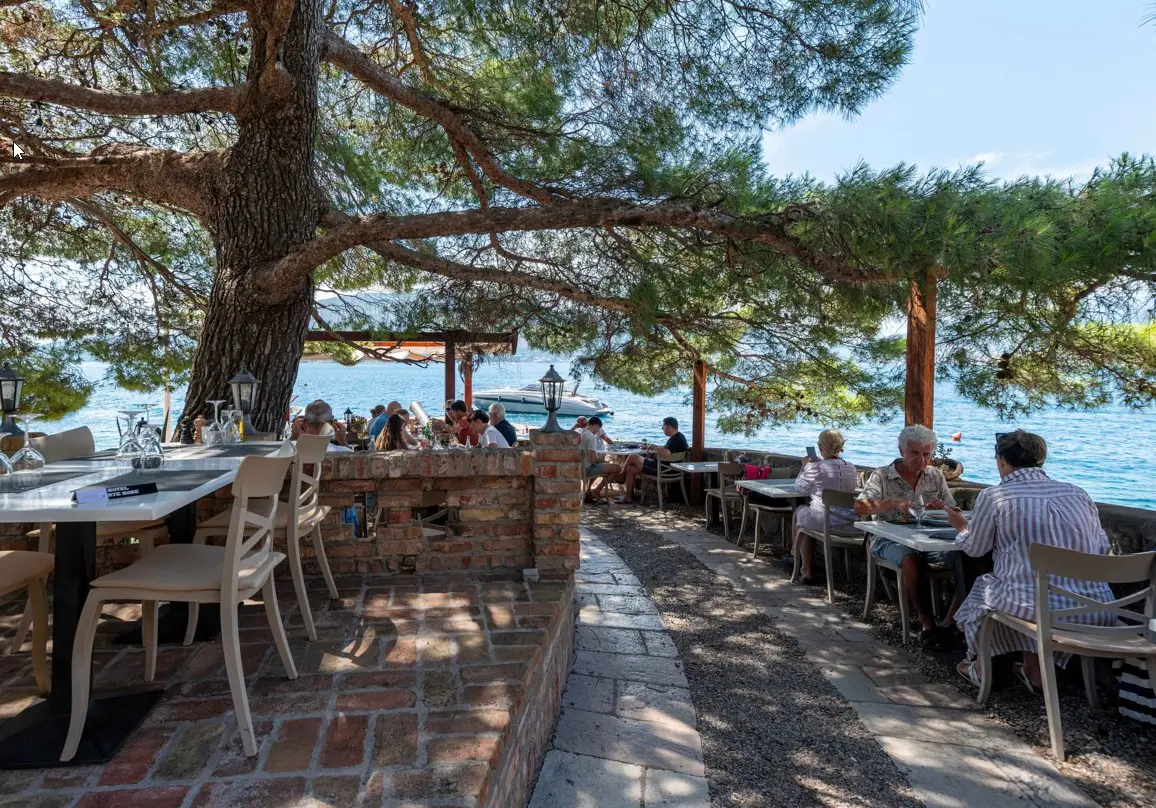 Captain Terrace — intimate dining shaded by Mediterranean greenery